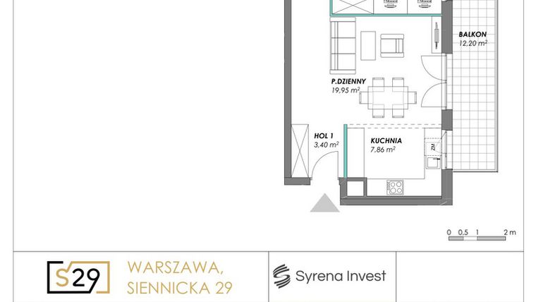 Rzut - Mieszkanie na sprzedaż 3 pokoje o powierzchni 71,89 m² - numer 17 w Siennicka 29