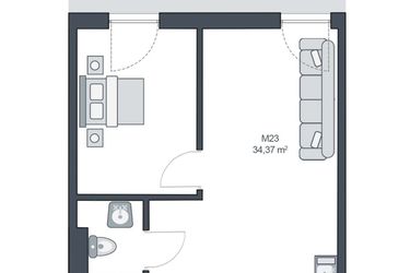 Rzut - Mieszkanie na sprzedaż 2 pokoje o powierzchni 34,37 m² - numer M23 w TARASY GĄSKI