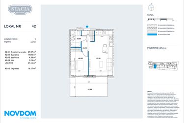 Rzut - Mieszkanie na sprzedaż 2 pokoje o powierzchni 47,45 m² - numer 42 w Stacja Grodzisk
