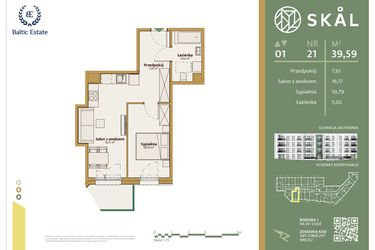Rzut - Mieszkanie na sprzedaż 2 pokoje o powierzchni 39,59 m² - numer M.21 w Skal