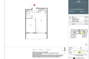 Rzut - Mieszkanie na sprzedaż 2 pokoje o powierzchni 39,94 m² - numer 44 w Morwowa 3 - Apartamenty Inwestycyjne