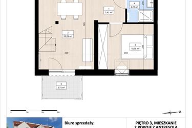 Rzut - Mieszkanie na sprzedaż 2 pokoje o powierzchni 50,96 m² - numer B3/3/36 w Montano bud. B3