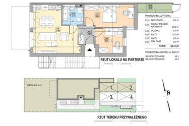 Rzut - Mieszkanie na sprzedaż 3 pokoje o powierzchni 55,78 m² - numer B22-P-A w Osiedle Bakaliowe