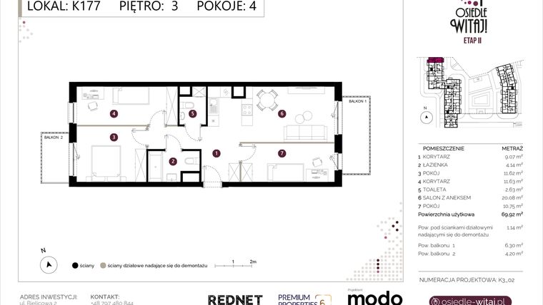 Rzut - Mieszkanie na sprzedaż 4 pokoje o powierzchni 71,06 m² - numer K177 w Osiedle Witaj etap II