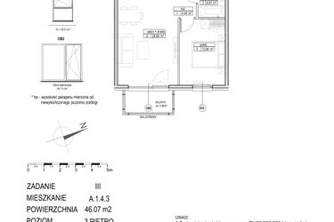 Rzut - Mieszkanie na sprzedaż 2 pokoje o powierzchni 46,07 m² - numer A.1.4.3 w Atut III