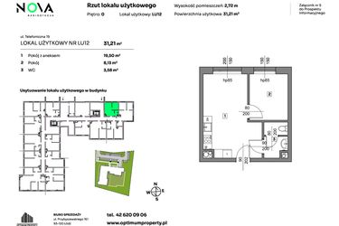 Rzut - Mieszkanie na sprzedaż 2 pokoje o powierzchni 31,21 m² - numer L.U. 12 w Nova Radiostacja - apartamenty inwestycyjne