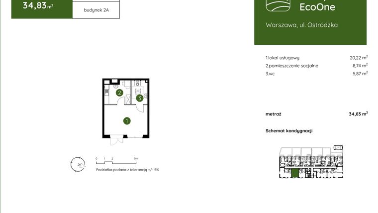 Rzut - Lokal użytkowy na sprzedaż 1 pokój o powierzchni 34,83 m² - numer 2.A.0.LU.04 w Murapol EcoOne