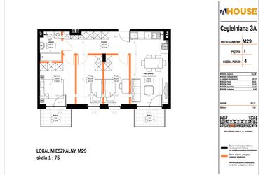 Rzut - Mieszkanie na sprzedaż 4 pokoje o powierzchni 62,71 m² - numer 29 w Osiedle StaLove etap II
