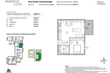 Rzut - Mieszkanie na sprzedaż 2 pokoje o powierzchni 42,27 m² - numer B.48 w Parkove Love