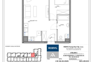 Rzut - Mieszkanie na sprzedaż 2 pokoje o powierzchni 40,46 m² - numer MC/J/B/3/9 w Modern City etap J