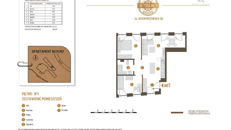 Rzut - Mieszkanie na sprzedaż 3 pokoje o powierzchni 56,54 m² - numer B4.P1.M17 w Faktoria Młyn