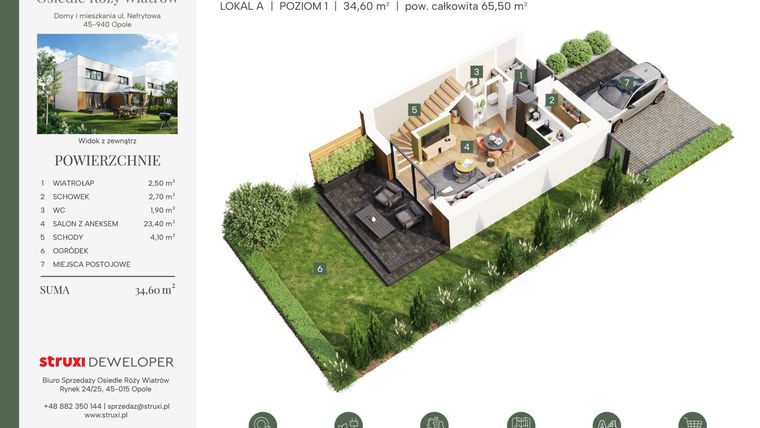 Rzut - Mieszkanie na sprzedaż 3 pokoje o powierzchni 65,29 m² - numer BNf1_01_AL w Osiedle Róży Wiatrów Nefrytowa