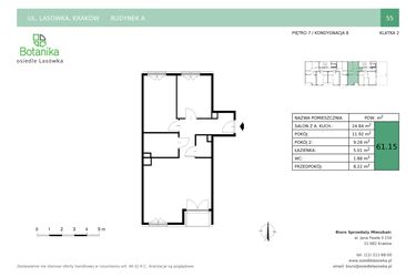 Rzut - Mieszkanie na sprzedaż 3 pokoje o powierzchni 61,27 m² - numer A.55 w Osiedle Lasówka etap II