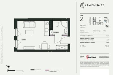 Rzut - Mieszkanie na sprzedaż 1 pokój o powierzchni 24,21 m² - numer 4.2 w Kamienna 28 - apartamenty inwestycyjne