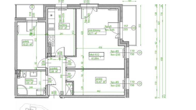Rzut - Mieszkanie na sprzedaż 3 pokoje o powierzchni 62,51 m² - numer A.II.2 w Villa Rosenthal