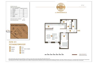 Rzut - Mieszkanie na sprzedaż 2 pokoje o powierzchni 68,77 m² - numer B1.B2.P2.M21 w Faktoria Młyn