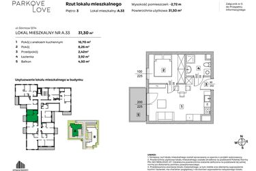Rzut - Mieszkanie na sprzedaż 2 pokoje o powierzchni 31,3 m² - numer A.33 w Parkove Love