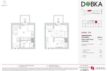 Rzut - Mieszkanie na sprzedaż 1 pokój o powierzchni 39,07 m² - numer C18 w Dobka