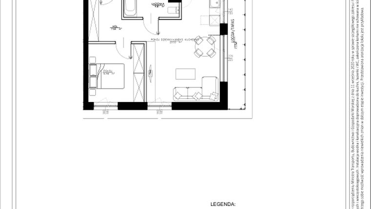 Rzut - Mieszkanie na sprzedaż 2 pokoje o powierzchni 46,36 m² - numer A28 w Osiedle pod Klonami "Klonowa 11"