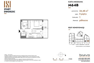 Rzut - Mieszkanie na sprzedaż 1 pokój o powierzchni 34,48 m² - numer M 64B w Stary Dworzec