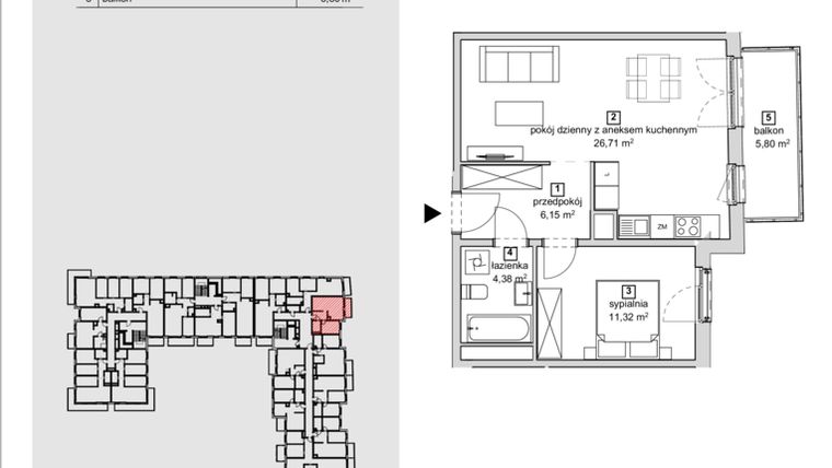Rzut - Mieszkanie na sprzedaż 2 pokoje o powierzchni 48,56 m² - numer 2C-3-3 w Naramowice Odnova