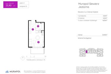 Rzut - Mieszkanie na sprzedaż 1 pokój o powierzchni 25,9 m² - numer 25.A.3.3 w Murapol Siewierz Jeziorna bud. 25 i 26