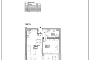 Rzut - Mieszkanie na sprzedaż 2 pokoje o powierzchni 49,82 m² - numer M1 w Ogrody Reymonta