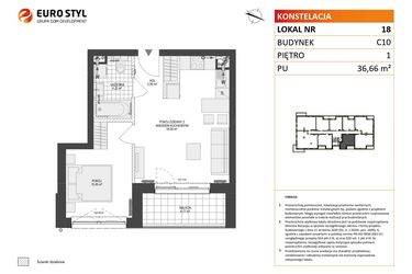 Rzut - Mieszkanie na sprzedaż 2 pokoje o powierzchni 36,66 m² - numer C10.18 w Konstelacja etap V