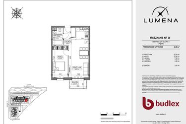 Rzut - Mieszkanie na sprzedaż 2 pokoje o powierzchni 43,83 m² - numer C1.38 w Lumena