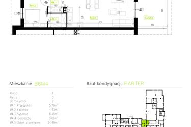 Rzut - Mieszkanie na sprzedaż 2 pokoje o powierzchni 46,15 m² - numer B6M4 w Osiedle Natura Park etap II
