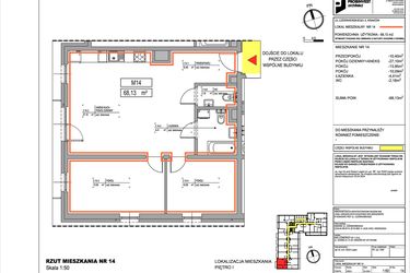 Rzut - Mieszkanie na sprzedaż 3 pokoje o powierzchni 68,13 m² - numer 3.14 w Czerwieńskiego 3