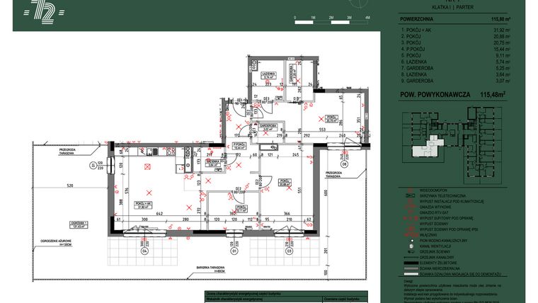 Rzut - Mieszkanie na sprzedaż 4 pokoje o powierzchni 115,48 m² - numer 1 w Wspólnota Mieszkaniowa Gajowa 72
