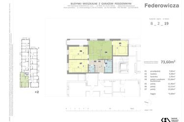 Rzut - Mieszkanie na sprzedaż 4 pokoje o powierzchni 73,6 m² - numer B.19 w Federowicza – Ruczaj Park