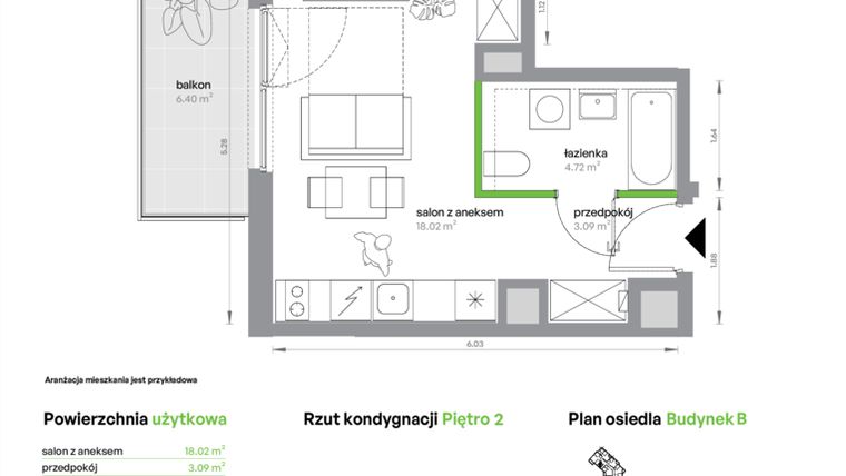 Rzut - Mieszkanie na sprzedaż 1 pokój o powierzchni 25,83 m² - numer BA0205/4 w M Bemowo