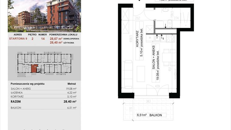 Rzut - Mieszkanie na sprzedaż 1 pokój o powierzchni 28,4 m² - numer 14 w M|City