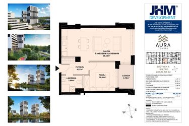 Rzut - Mieszkanie na sprzedaż 2 pokoje o powierzchni 46,92 m² - numer A.1.4U w Aura Towers