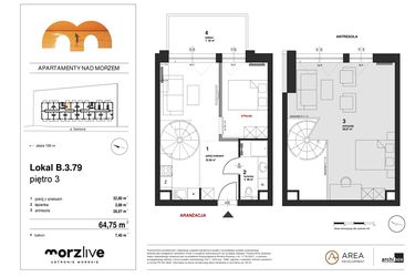 Rzut - Mieszkanie na sprzedaż 2 pokoje o powierzchni 64,75 m² - numer B.3.79 w Morzlive