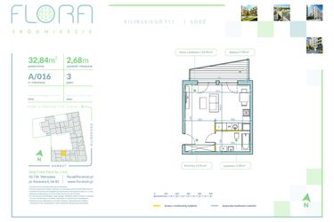Rzut - Mieszkanie na sprzedaż 1 pokój o powierzchni 32,84 m² - numer A.16 w Flora Śródmieście