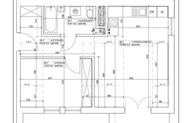 Rzut - Mieszkanie na sprzedaż 2 pokoje o powierzchni 35,38 m² - numer 7 w Bydgoska 19