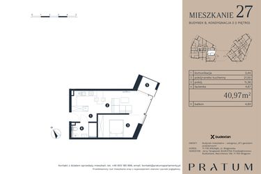 Rzut - Mieszkanie na sprzedaż 2 pokoje o powierzchni 40,97 m² - numer M27 w Pratum Apartamenty Etap I