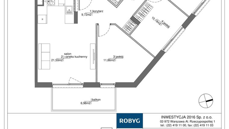 Rzut - Mieszkanie na sprzedaż 4 pokoje o powierzchni 76,33 m² - numer RM/1A/B/5/3 w Rytm Mokotowa - etap 1A