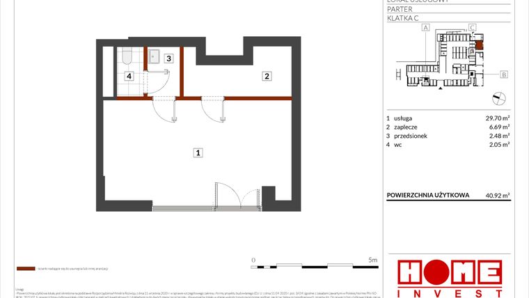 Rzut - Lokal użytkowy na sprzedaż 1 pokój o powierzchni 40,92 m² - numer E1-U04 w Warszawski Świt etap X