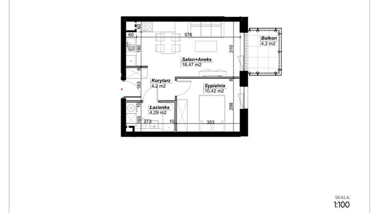 Rzut - Mieszkanie na sprzedaż 2 pokoje o powierzchni 37,38 m² - numer C.46 w Narcyzowe Wzgórza II