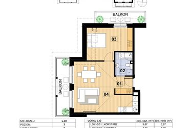 Rzut - Mieszkanie na sprzedaż 2 pokoje o powierzchni 51,3 m² - numer L30 w Green Park Resort III