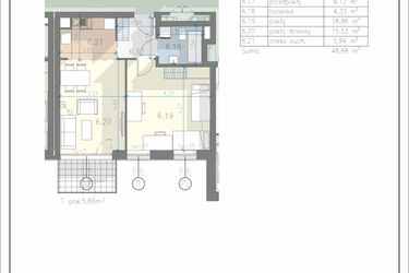 Rzut - Mieszkanie na sprzedaż 2 pokoje o powierzchni 48,68 m² - numer 43 w Residence Przewóz 41