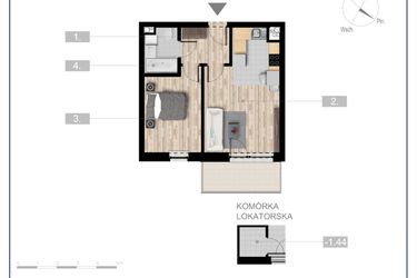 Rzut - Mieszkanie na sprzedaż 2 pokoje o powierzchni 40,81 m² - numer 6 w Szczytno Dąbrowskiego - etap 3