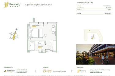 Rzut - Mieszkanie na sprzedaż 1 pokój o powierzchni 30,65 m² - numer H.1.25 w Harmony Resort