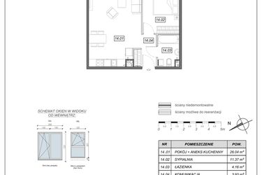 Rzut - Mieszkanie na sprzedaż 2 pokoje o powierzchni 45,5 m² - numer 9.A.14 w Nowe Południe bud. 9