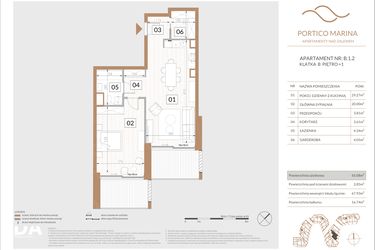 Rzut - Mieszkanie na sprzedaż 2 pokoje o powierzchni 66,38 m² - numer B.1.2 w Portico Marina
