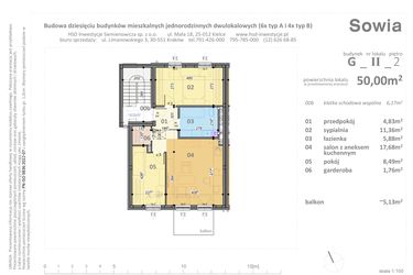 Rzut - Mieszkanie na sprzedaż 3 pokoje o powierzchni 50 m² - numer G2 w Sowia